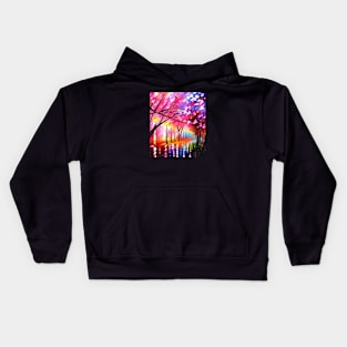 Spring rain through the cherry trees Kids Hoodie